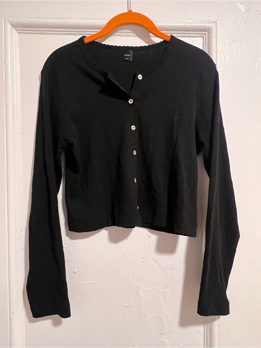 LESET Black Pointelle Cropped cardigan